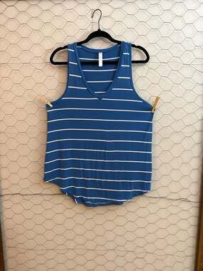 Fornia Blue and White Striped V-Neck Tank Top with Dolphin Hem